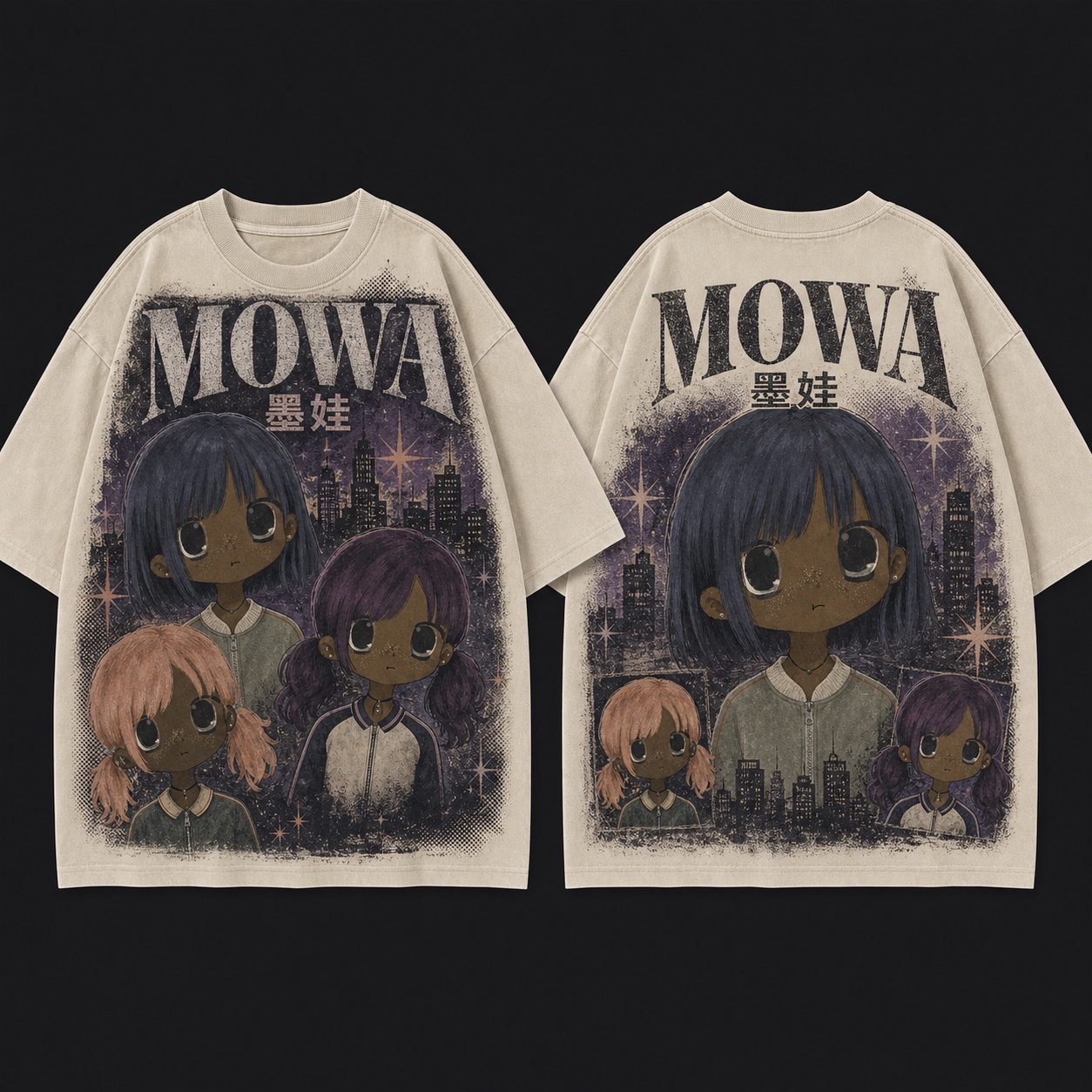 Bone oversized MOWA City Lineup rap tee shown front and back