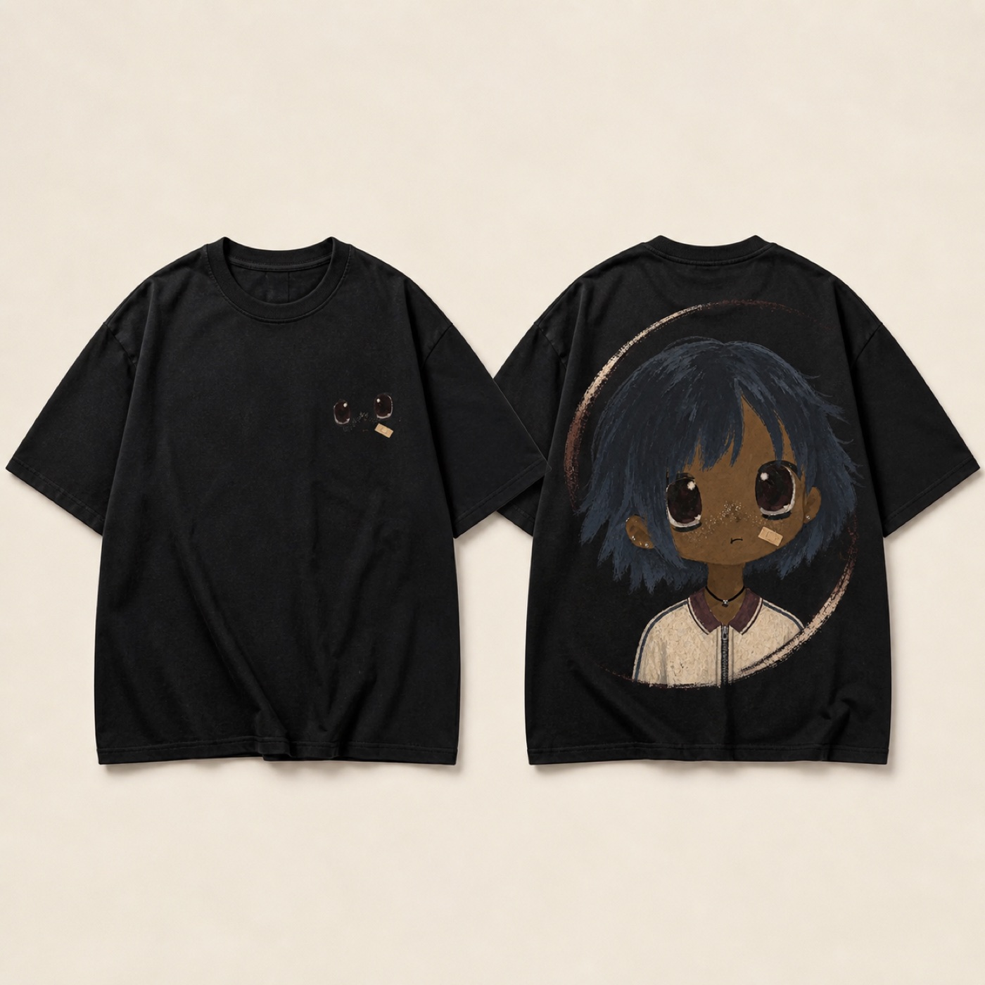 Black oversized MOWA Night Orbit T-shirt shown front and back