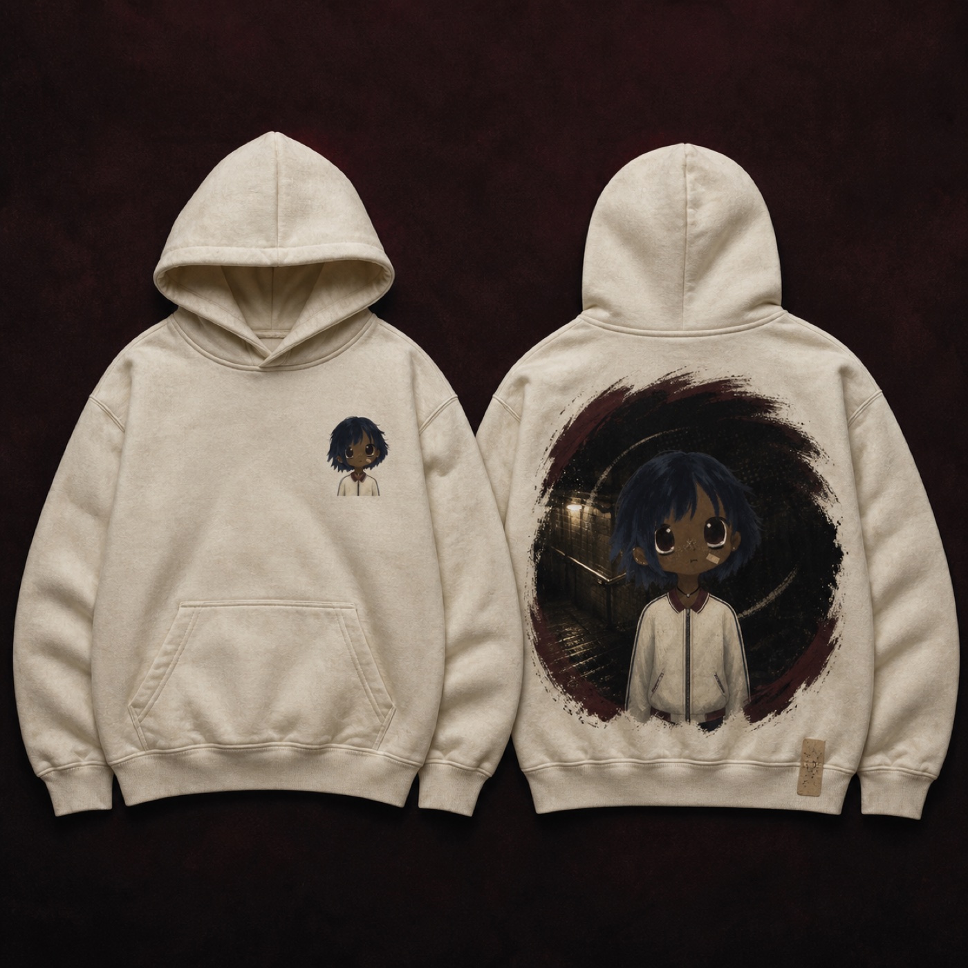 Bone white MOWA Subway Dream pullover hoodie shown front and back